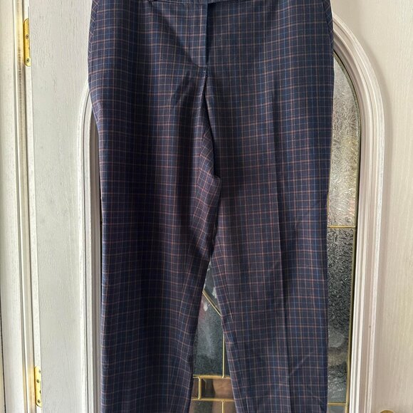 Ann Taylor loft women's 8 "Julie" straight navy blue plaid cuffed ankle trouser - Picture 1 of 6